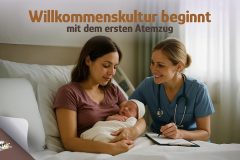 Willkommenskultur Geburt Hebammen stärken Hausgeburt Deutschland Geburtshilfe Reform Kritik Wahlfreiheit Geburt Hebamme Krankenhaus Bild Mutter mit Neugeborenem Geburtshaus Unterstützung Familienpolitik Deutschland 2025