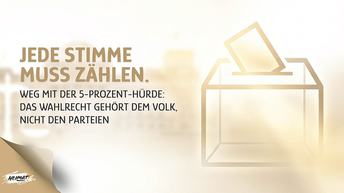 Goldene Silhouette einer Wahlurne mit Stimmzettel vor dem nebligen Reichstagsgebäude in hellem High-Key Design.