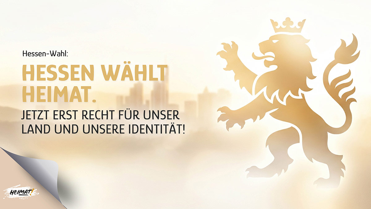 Goldene Silhouette des Hessischen Löwen vor der Frankfurter Skyline in hellem High-Key Design.