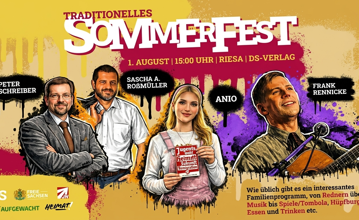 Plakat Sommerfest Riesa 2026 – Die Heimat Sachsen, 1. August, DS-Verlag