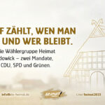 Niedersächsischer Fachwerkgiebel mit Pferdeköpfen im HEIMAT-Goldstil – Symbolbild zum Kommunalwahlerfolg der Wählergruppe Heimat Handorf-Bardowick