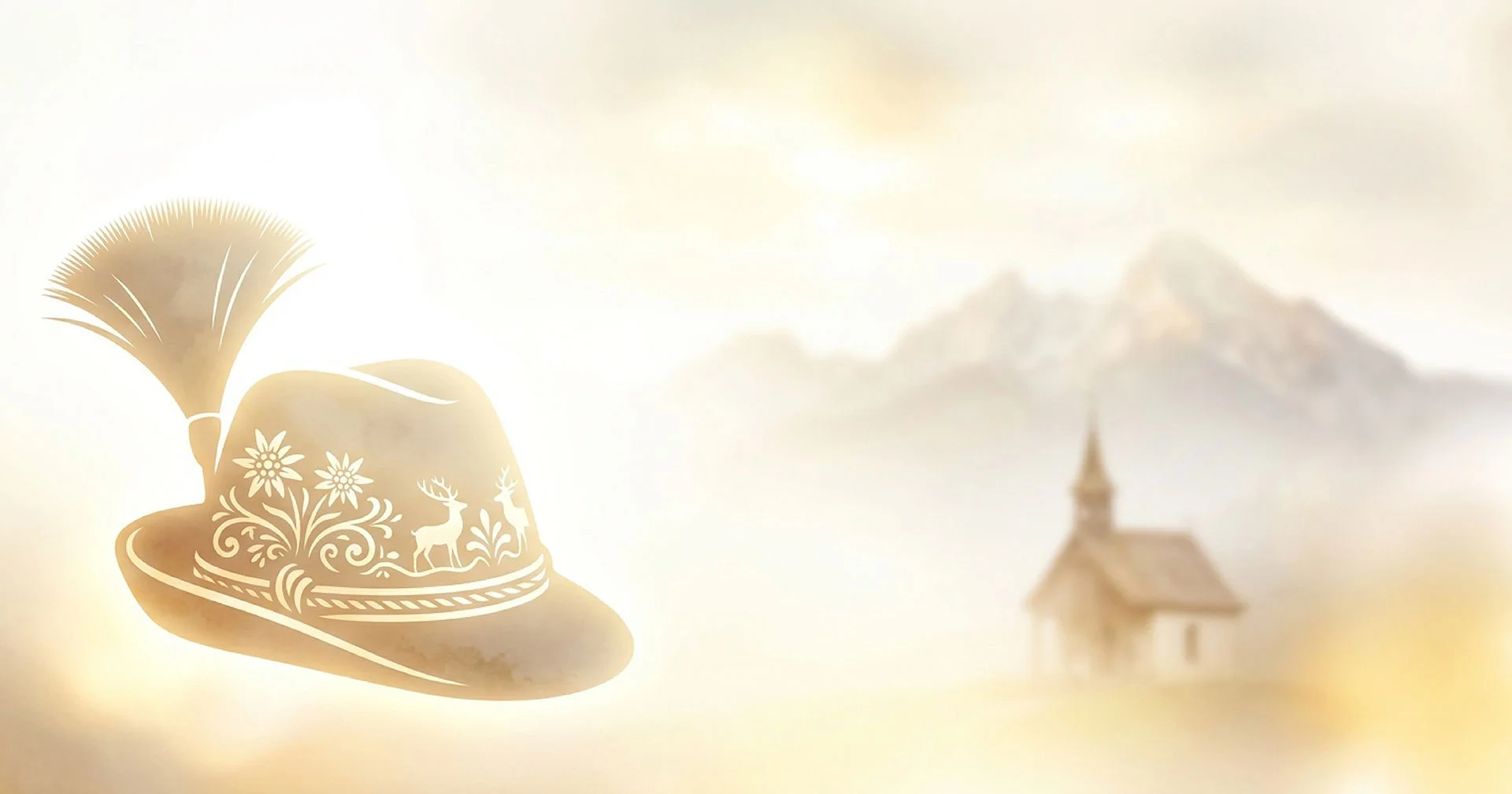 Goldene Grafik von Schloss Neuschwanstein links, im Hintergrund die majestätischen Gipfel der bayerischen Alpen.